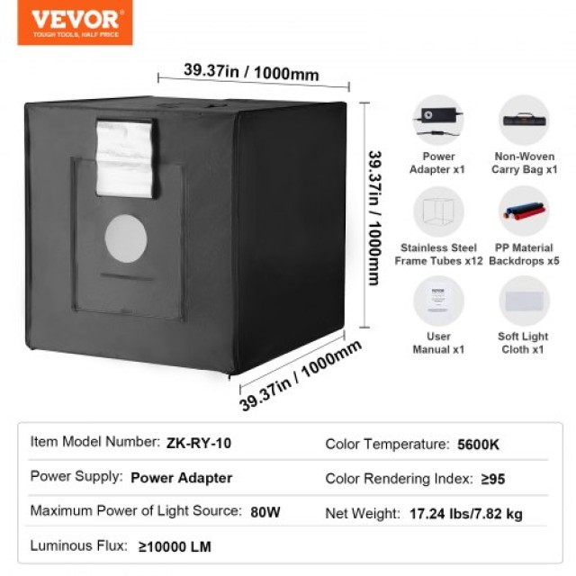 Κουτί Φωτογραφίας VEVOR 39 x 39 με 210 LED 5600K  SYDXNJBH39INNNK6JV2