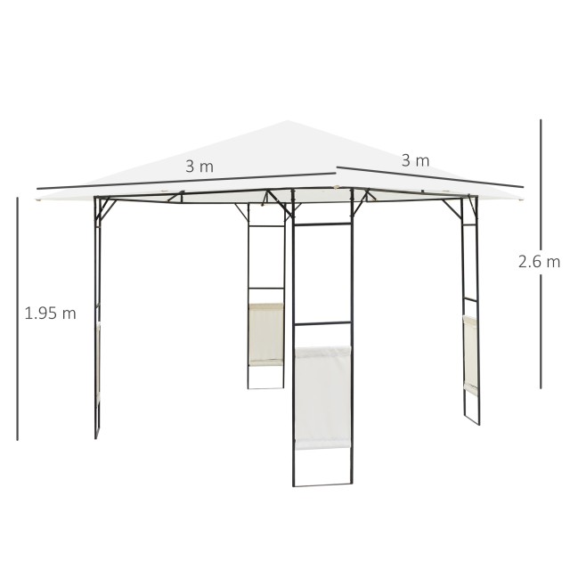 Outsunny Awning Gazebo White Metal 3x3m 01-0867