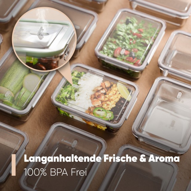 Σετ 3 Γυάλινα Δοχεία Φαγητού με Καπάκι και Βαλβίδα Ατμού – 1040ml C...