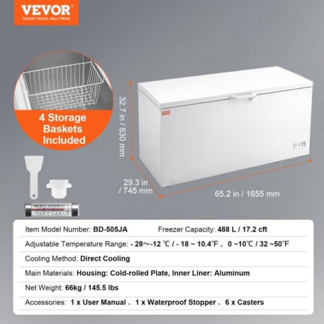 Καταψύκτης VEVOR 17.2 cu.ft / 488 L με 4 Αφαιρούμενα Καλάθια  JYLJ172CFTBSXLUXPV2
