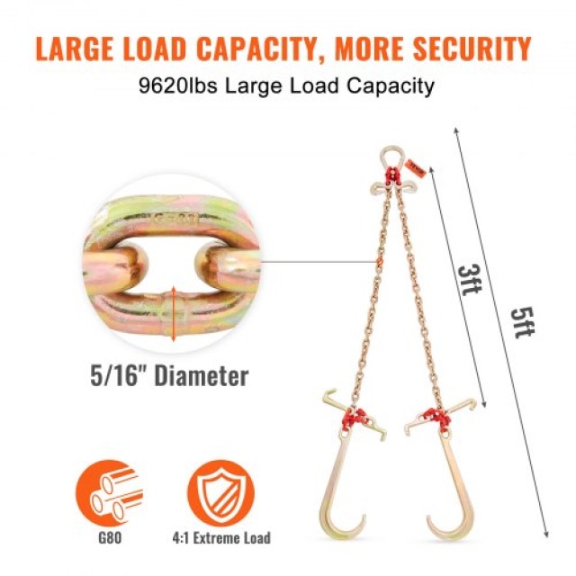 Αλυσίδα VEVOR V-Chain Bridle 9620 lbs με Γάντζους RTJ, Πιστοποιημένη DOT  GTLMGDXJZYCZD1MNHV0
