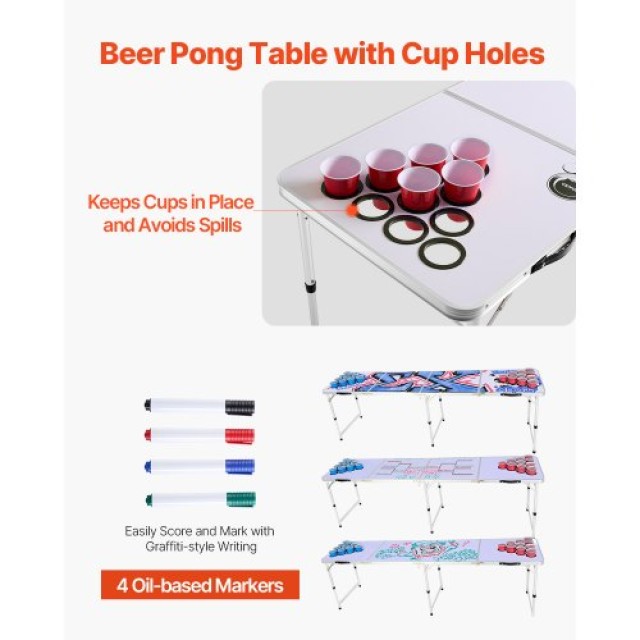 VEVOR Φορητό Τραπέζι Beer Pong  2.4 μ. για Πάρτι με Θέσεις για Ποτήρια και Μπάλες Πονγκ ZDPJYXZGCKDKGUYQ7V0