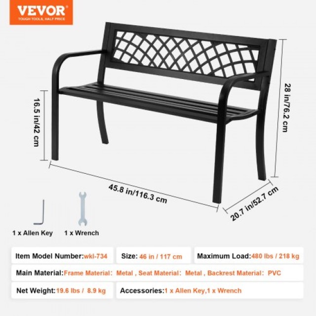 VEVOR  Μεταλλικό Παγκάκι 46, 480 lbs, με Πλάτη & Μπράτσα για Κήπο/Πάρκο/Αυλή  GYZYJS46YC00W8FDQV0