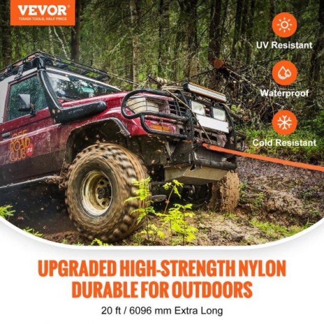 Σχοινί Ανάκτησης VEVOR 1 x 20 38,000 lbs για Jeep/Αυτοκίνητο/Φορτηγό/ATV/UTV/SUV/Τρακτέρ  SZNL1IN20FT0HUP3WV0