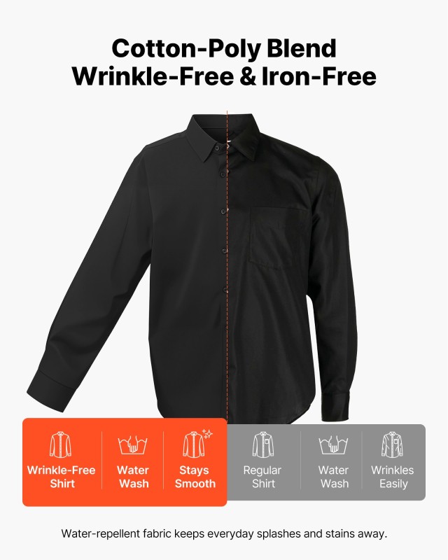 VEVOR Ανδρικό Πουκάμισο Μακρυμάνικο χωρίς Τσαλακώματα, Μαύρο, Μέγεθ...