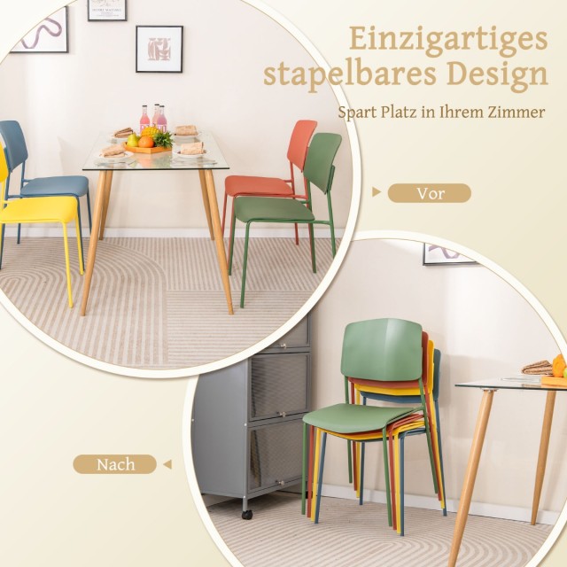 Costway Σετ 4 Πολύχρωμων Καρεκλών Τραπεζαρίας με Πλάτη Στοιβαζόμενε...