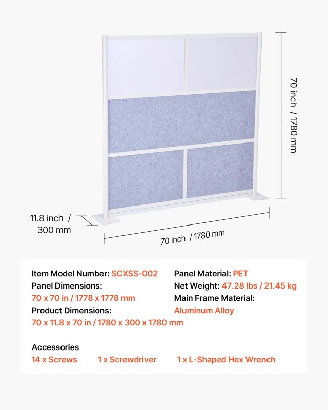 VEVOR Διαίρισμα Γραφείου 1778 x 1778 mm με Παράθυρα Αμμοβολής BGSGD...