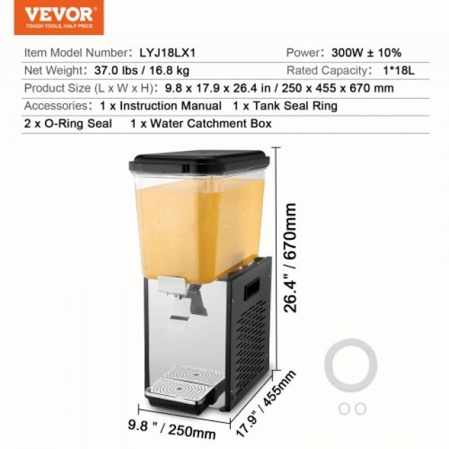 VEVOR  Εμπορικός Διανομέας Ποτών 18L για Κρύο Χυμό/Ποτό Πάρτι SYYLJJBSJXS1TJCUTV2