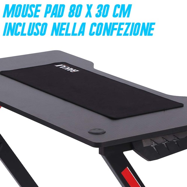 BAKAJI  Γραφείο Gaming για Υπολογιστή με Φώτα LED RGB και Mouse Pad 80x30  02012070