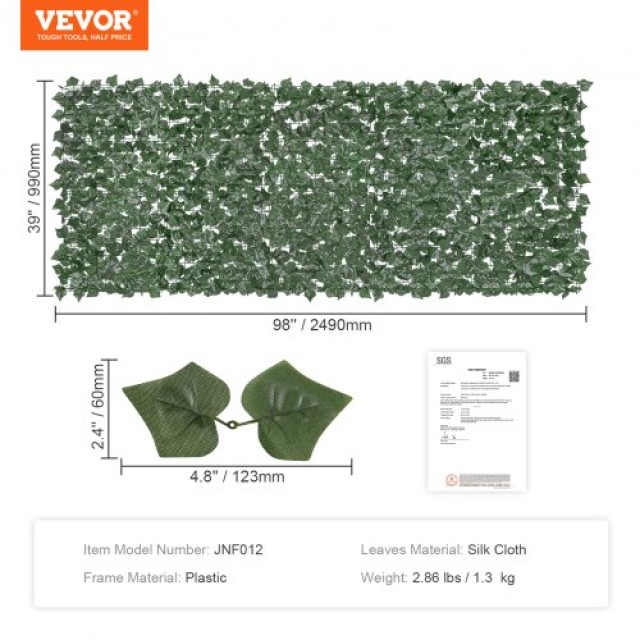 VEVOR Τεχνητός Φράχτης Κισσού 1 x 2.5 m για Κήπο/Μπαλκόνι  WLSRZZWQ1J390U6BFV0
