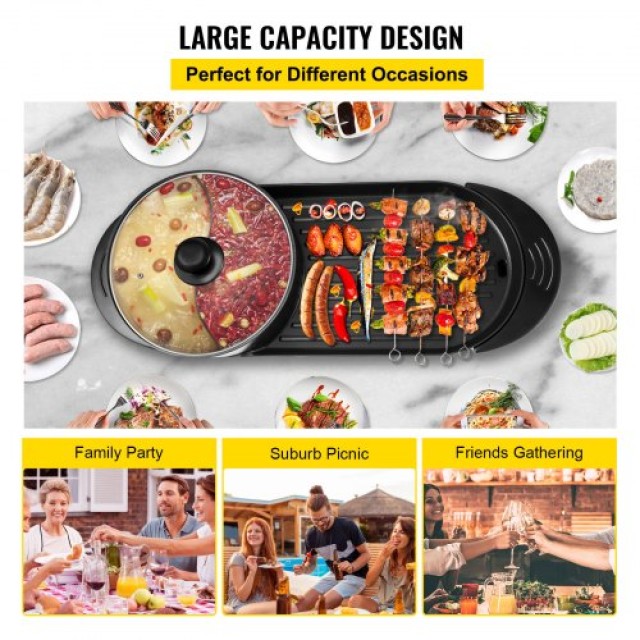 VEVOR 2 σε 1 BBQ Πλάκα & Κατσαρόλα με Διαχωριστικό, Πολυλειτουργική Ηλεκτρική Ψησταριά & Κατσαρόλα, Μαύρο  DGNH2400W220VI5LXV2