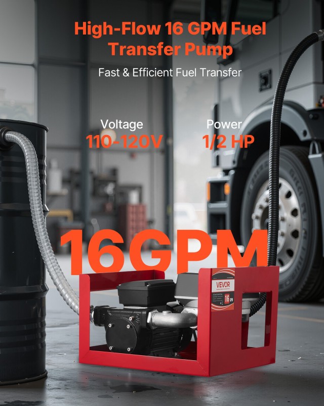 VEVOR Ηλεκτρική Αντλία Μεταφοράς Καυσίμου 16 GPM 60 L/min, 45 ft αν...