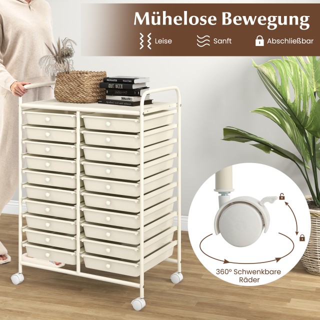 Costway Λευκός Τροχήλατος Μεταλλικός Διπλανός Κινητός Συρταριέρας μ...