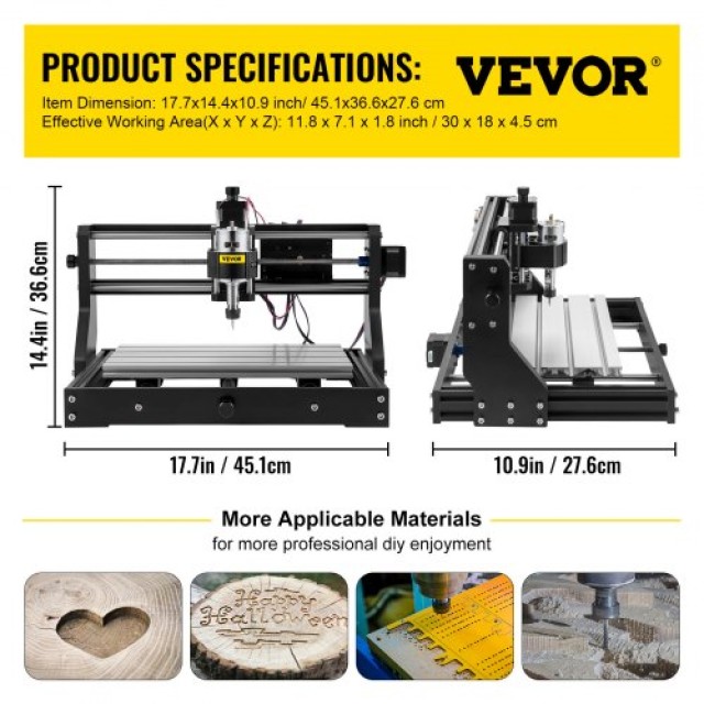 VEVOR  Μηχανή CNC 3018 Pro 3 Άξονες Χάραξης με Offline Controller για Πλαστικό, Ακρυλικό, PVC, Ξύλο DKJ3018PROJCK0001V2