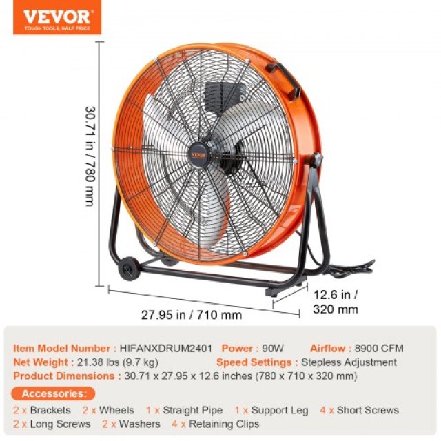 VEVOR  Βιομηχανικός Ανεμιστήρας 24 Μεταβλητής Ταχύτητας 7935CFM  GYLSFS24YCECZY0SLV2