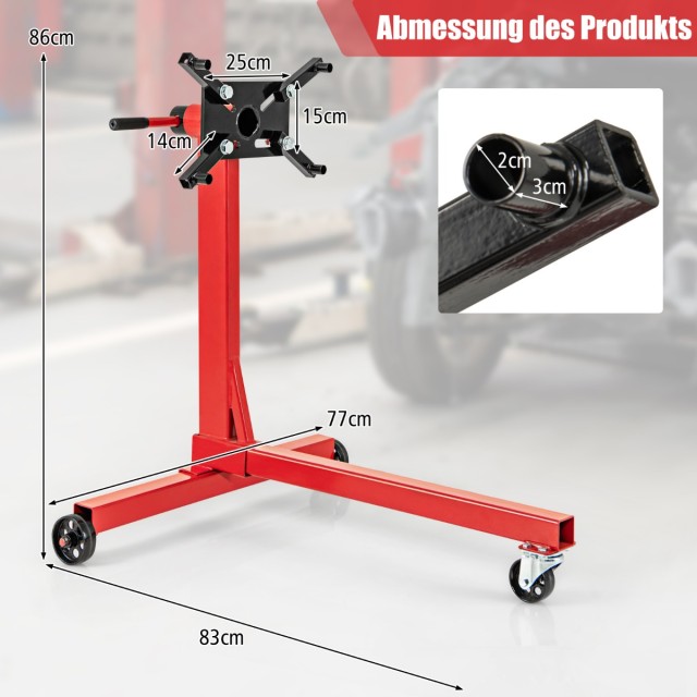 Costway Βάση κινητήρα 340 kg ανυψωτήρας κινητήρα περιστρεφόμενος 360° με 4 ρυθμιζόμενους βραχίονες στήριγμα κινητήρα για γκαράζ TL35737RE