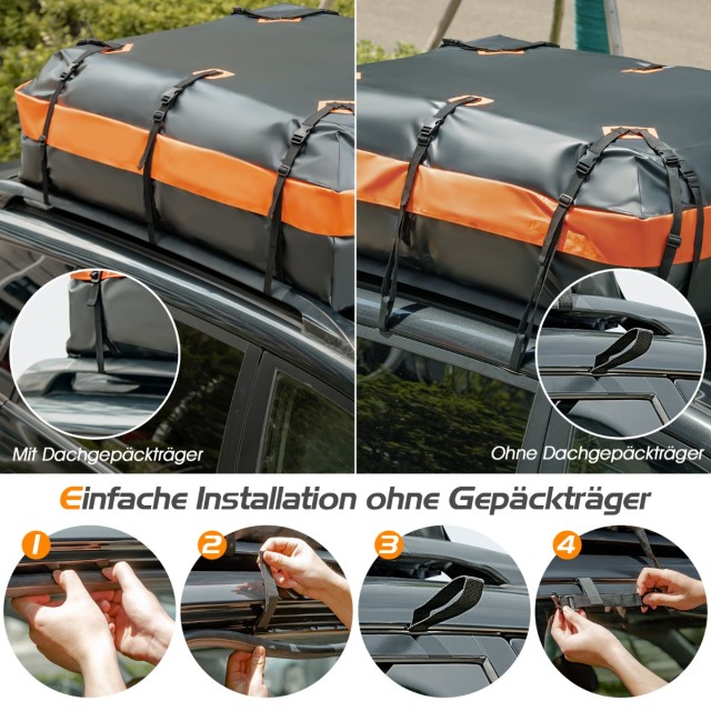 Costway Αδιάβροχη Μπαγκαζιέρα με χωρητικότητα 600 L για Όλα τα Οχήματα 132x100x43cm Μαύρο+Πορτοκαλί BG51853OR