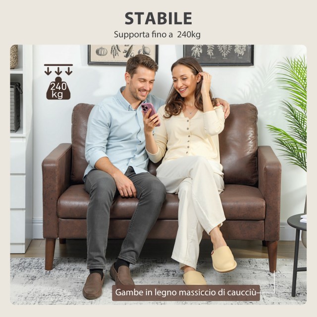 HOMCOM Διθέσιος Καναπές Μοντέρνος με Υφασμάτινη Επένδυση Εφέ Δέρματ...