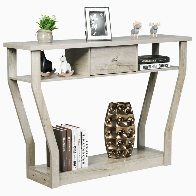 Costway Ξύλινο Κονσόλα με Συρτάρι & Ράφι 120 x 30 x 81 cm Γκρι HW60...