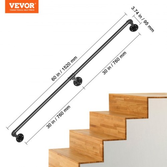 VEVOR Χειρολισθήρας Σκάλας 5FT, 440LBS, Βιομηχανικός Χειρολισθήρας από Χάλυβα για Εσωτερικό/Εξωτερικό Χώρο  TZBGSLTFSGYG5JITSV0