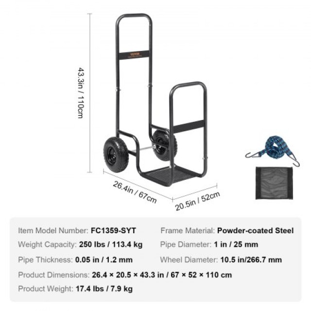 Καρότσι Καυσόξυλων VEVOR, 250 lbs, Μαύρο  DCCH43XH27XWYTWGDV0