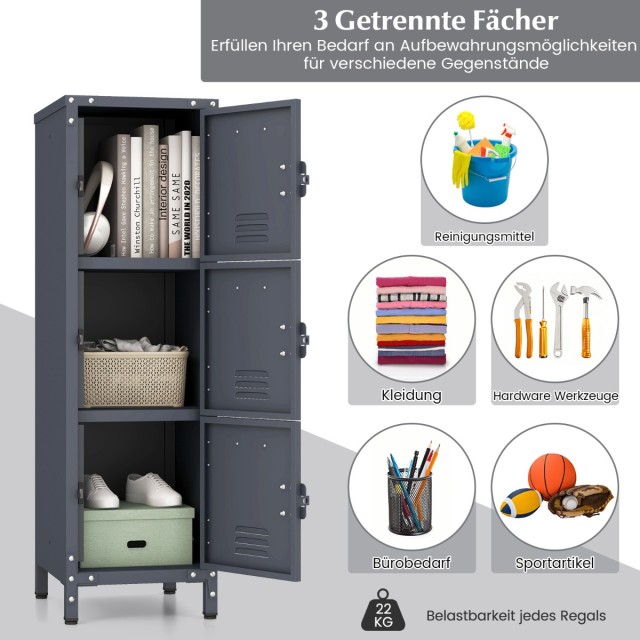 Costway Μεταλλική Ντουλάπα Αποθήκευσης με 3 Κλειδωμένες Πόρτες & Ρυ...