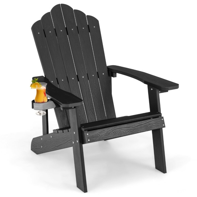 Costway Καρέκλα Κήπου Adirondack με Θήκη Ποτηριού Μαύρη NP10983BK