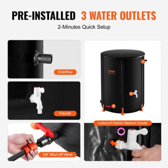 Συλλέκτης Βρόχινου Νερού VEVOR 53 Γαλόνια με Βαλβίδες και Κιτ Υπερχ...