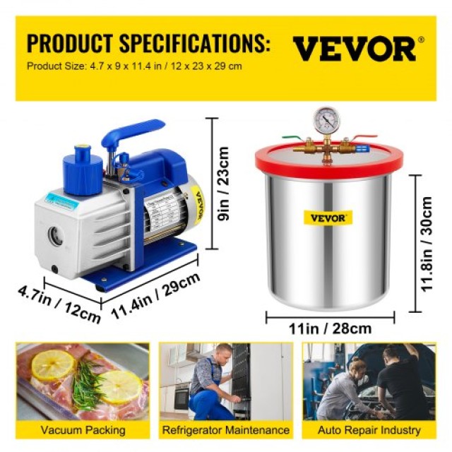 VEVOR Κιτ Θαλάμου Κενού με Αντλία 5 Γαλ 5CFM 1/3HP Μονού Σταδίου  S12HP5CFM110VBGFDV2