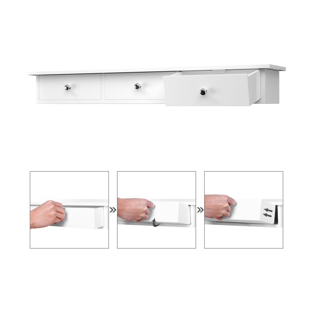SONGMICS Επιτοίχιο Ράφι με 3 Συρτάρια 80 x 15 x 10 cm – Λευκό,XYZ123 