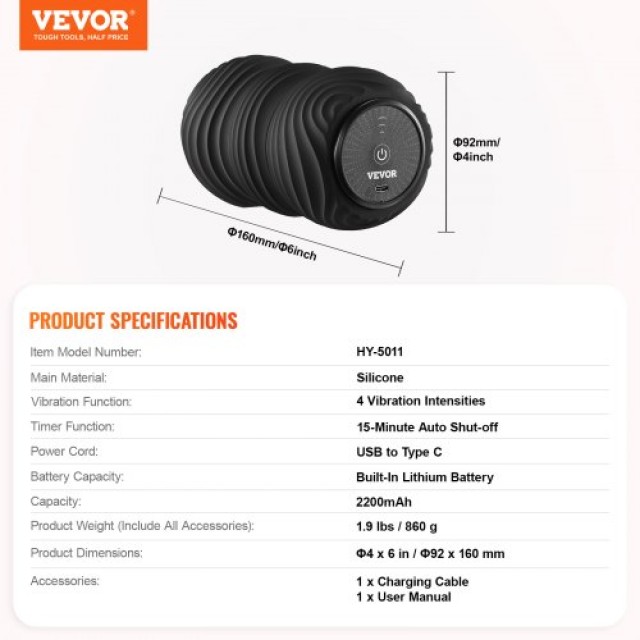 VEVOR  Δονητική Μπάλα Μασάζ 4 Εντάσεις Επαναφορτιζόμενη  CGDDHSKGJ2006WY4OV9