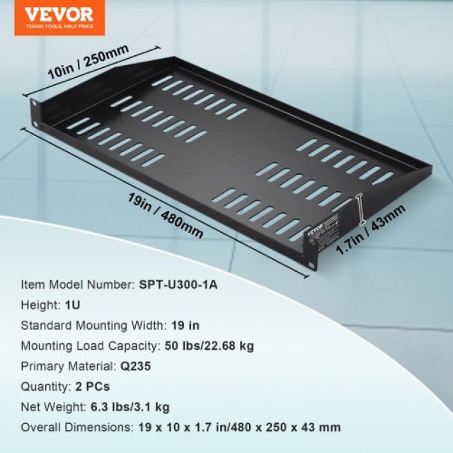 Ράφι Σερβερ VEVOR 1U 2τμχ 10/254mm Διάτρητο  FWQJJGB1U10YF1LZFV0