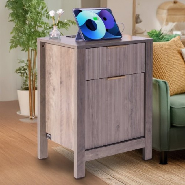 VEVOR  Γκρι Τραπεζάκι με USB & Πρίζες (Σετ 2) 635 x 500 x 381 mm BS...