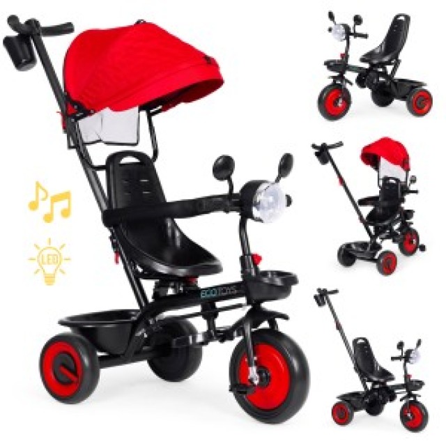ECOTOYS Τρίκυκλο παιδικό καρότσι 3 σε 1 με περιστρεφόμενο κάθισμα κ...