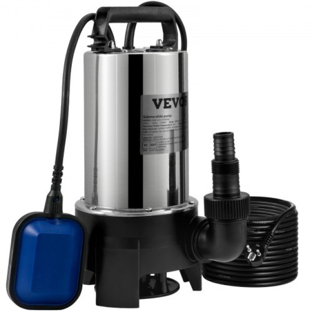VEVOR Υποβρύχια Αντλία Νερού, 1100W, 20000L/H, με 10μ Καλώδιο και Αυτόματο Φλοτέρ, Ανοξείδωτη για Καθαρό/Βρώμικο Νερό  WSBBX15HP220VF22VV2