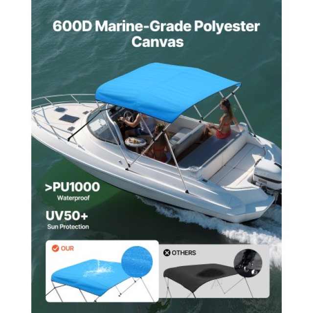 VEVOR 6-πόδι 3-τόξων Bimini Τέντα Σκάφους από 600D Πολυεστέρα - Pac...