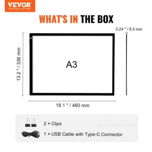 VEVOR Πίνακας Φωτισμού LED A3 με Τροφοδοσία USB και Ρυθμιζόμενη Φωτεινότητα σε 3 Επίπεδα για Ιχνηλάτηση DXA3FCDS0000H5WLLV9