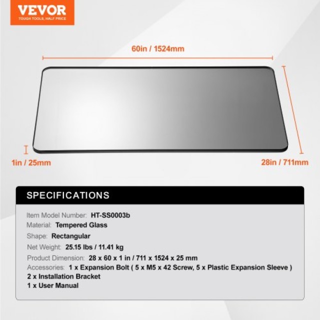 VEVOR  Τετράγωνος Καθρέφτης Τοίχου 28 x 60 με Πλαίσιο Αλουμινίου JXJ2860INCHB1E0JQV0