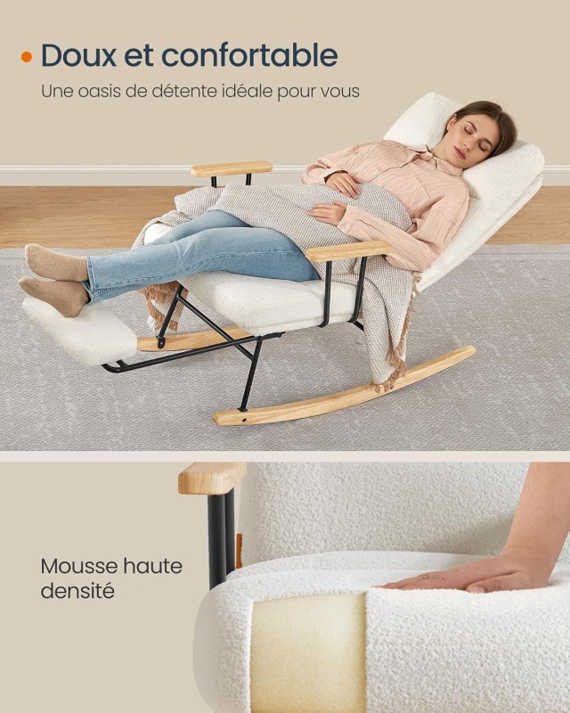 SONGMICS Λευκή Πολυθρόνα Κουνιστή με Ρυθμιζόμενη Πλάτη και Επεκτάσι...