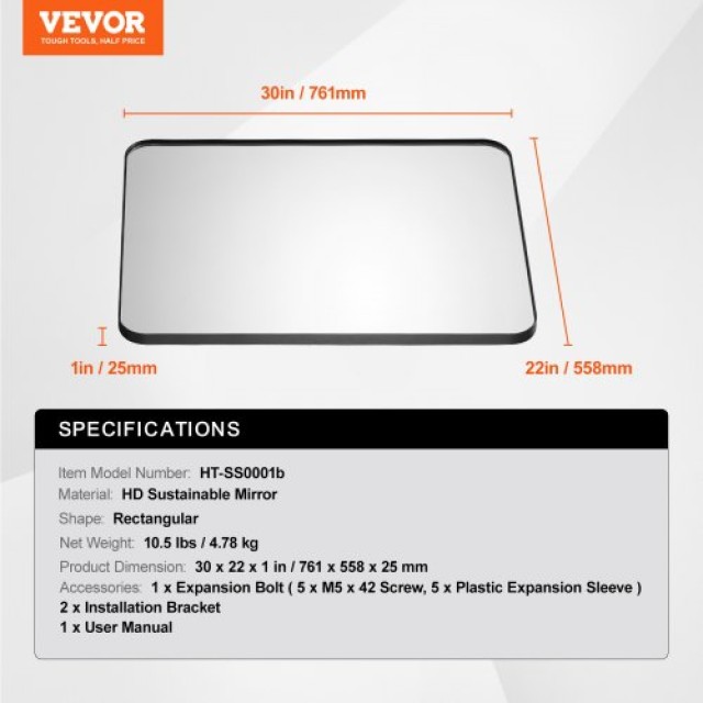 VEVOR  Τετράγωνος Καθρέφτης Τοίχου 22 x 30 με Πλαίσιο Αλουμινίου JXJ2230INCHBW5FLZV0