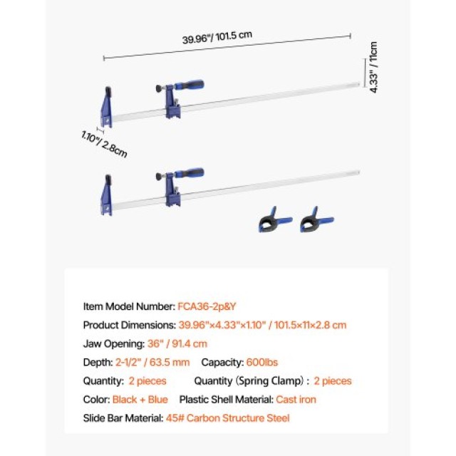 VEVOR Σφιγκτήρες Ξυλουργικής 2 τεμ 91.4cm Κλειδώματος από Χυτοσίδηρ...