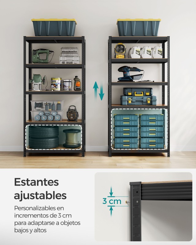 Ράφι SONGMICS, 60x120x200 cm, 750 kg, Βιομηχανικό, Ρυθμιζόμενο, Μαύ...