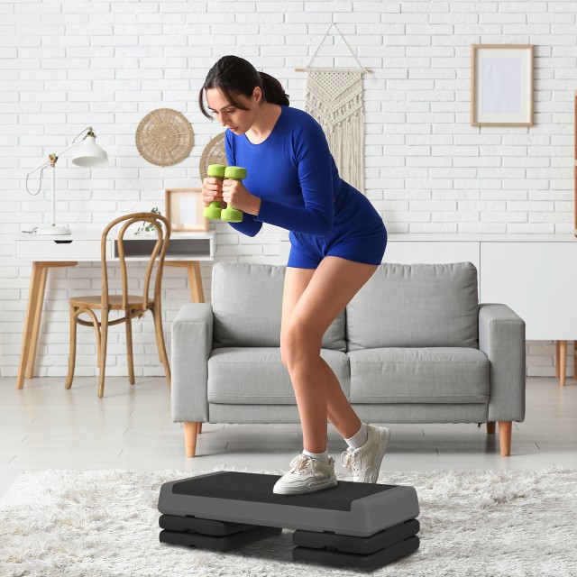 SPORTNOW  Ρυθμιζόμενο Stepper Γυμναστικής σε 10.5/15.5/20.5 cm με Αντιολισθητική Επιφάνεια και Χωρητικότητα 250 kg, Γκρι  A90-379V00GY