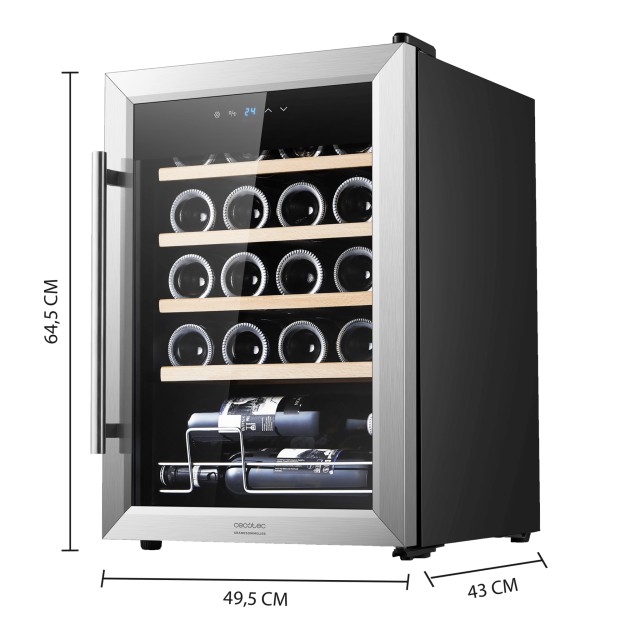 CECOTEC  Συντηρητής Κρασιών Bolero GrandSommelier 2050 Inox, Συμπιεστή, Χωρητικότητα 20 Φιαλών, Ρυθμιζόμενη Θερμοκρασία 5-18ºC, και Πίνακας Ελέγχου Αφής  CEC-00123