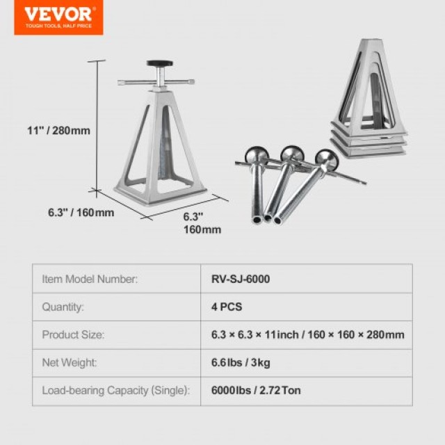 VEVOR Υποστηρίγματα Σταθεροποίησης RV, Σετ 4 Αλουμινένια Υποστηρίγματα, Ρυθμιζόμενα από 11 έως 17 ίντσες, Μέγιστο Φορτίο 6000 Λίβρες  DDQJD4J6000BIIXQ2V0