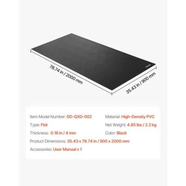 VEVOR Χαλάκι Διαδρόμου για Χαλί 4mm 900x2000mm Εξοπλισμός Άσκησης J...