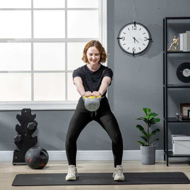SPORTNOW Kettlebell 4kg σε PU και Sand με επίπεδη βάση και λαβή για Deadlifts, Squats και Lifts, 18x12x20 cm, Κίτρινο A91-255V01YL