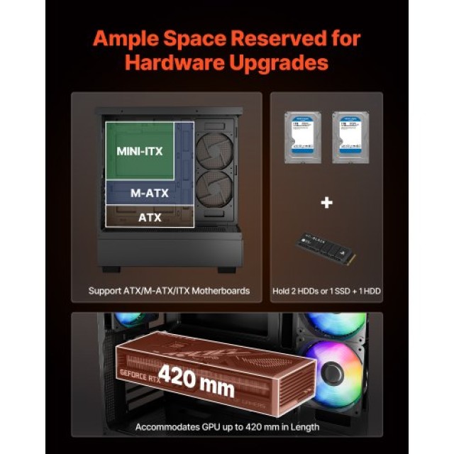 VEVOR Μεσαίο ATX Κουτί Υπολογιστή με 6 x 120 mm ARGB Ανεμιστήρες DNJXZT120MMAIKYPY001V9
