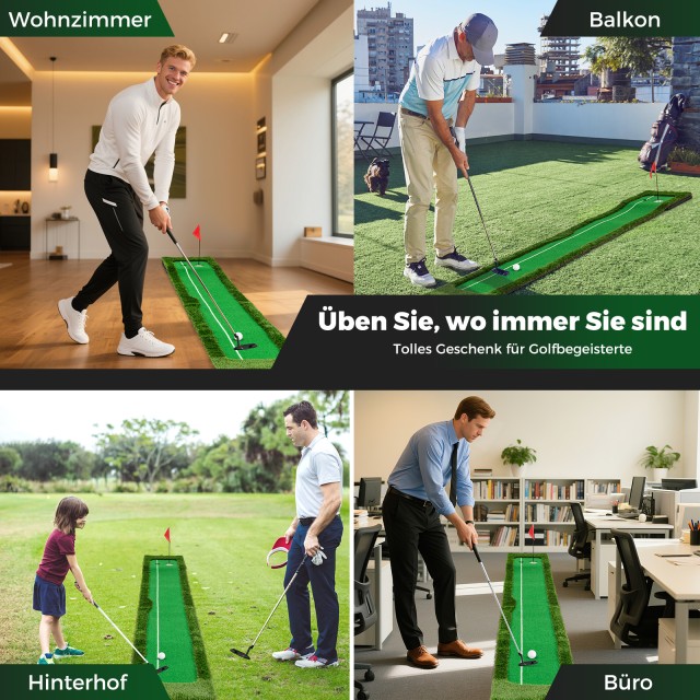Costway Φορητό Πράσινο Προπονητικό Σετ Γκολφ 3μ με Μήκη 2 Τρυπών κα...