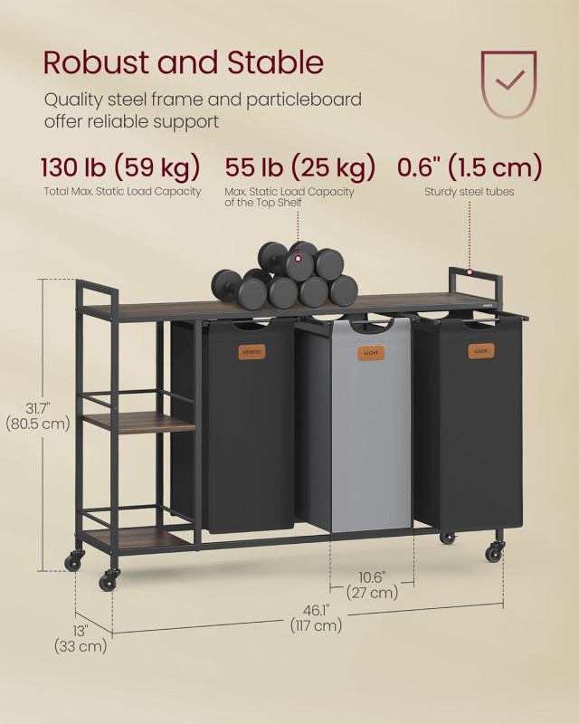 VASAGLE Τροχήλατο Έπιπλο Μπάνιου με 3 Διαχωριστικά Καλάθια Απλύτων ... VASAGLE Τροχήλατο Έπιπλο Μπάνιου με 3 Διαχωριστικά Καλάθια Απλύτων ...